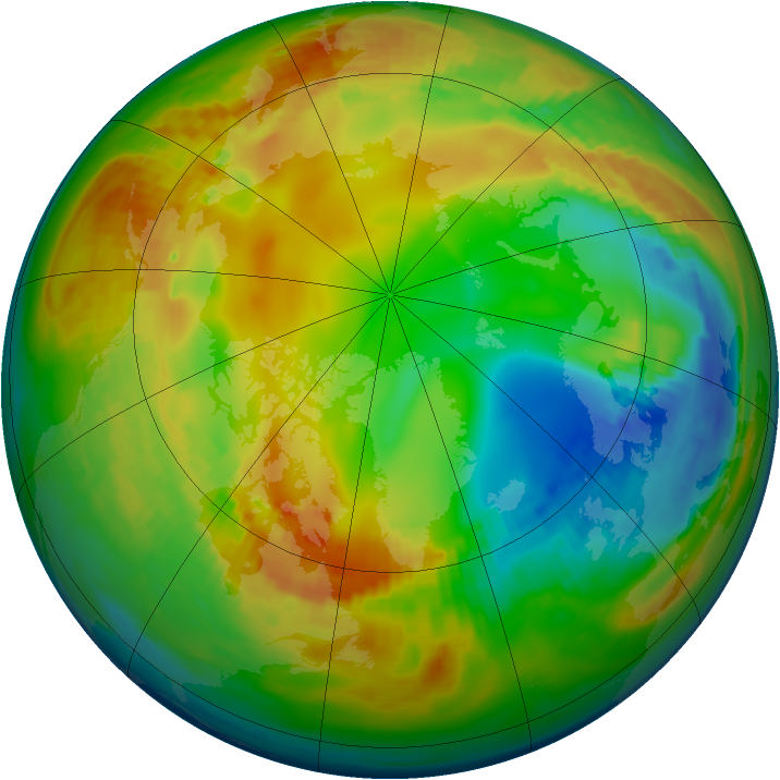Arctic ozone map for 29 January 1992